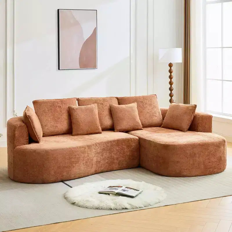 106 Curved Sectional Sofa with Throw Pillows, 4 Seater Luxury Chenille Cloud Modular Couch with Deep SeatBoneless Compression Sofa