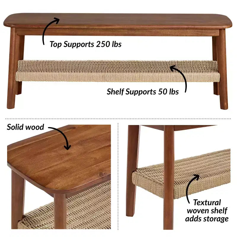 48in Acacia Wood Bench, Chestnut