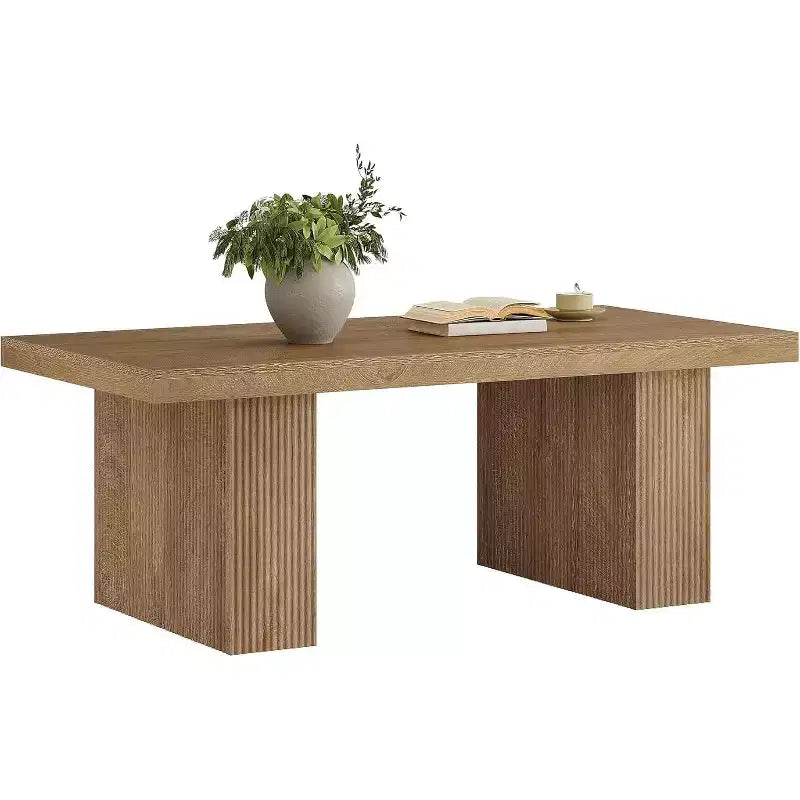 Lantine Farmhouse Coffee Table, 47.24 Inch Rectangle Center Table with Thick Base for Living Room, Apartment, Reception Areas