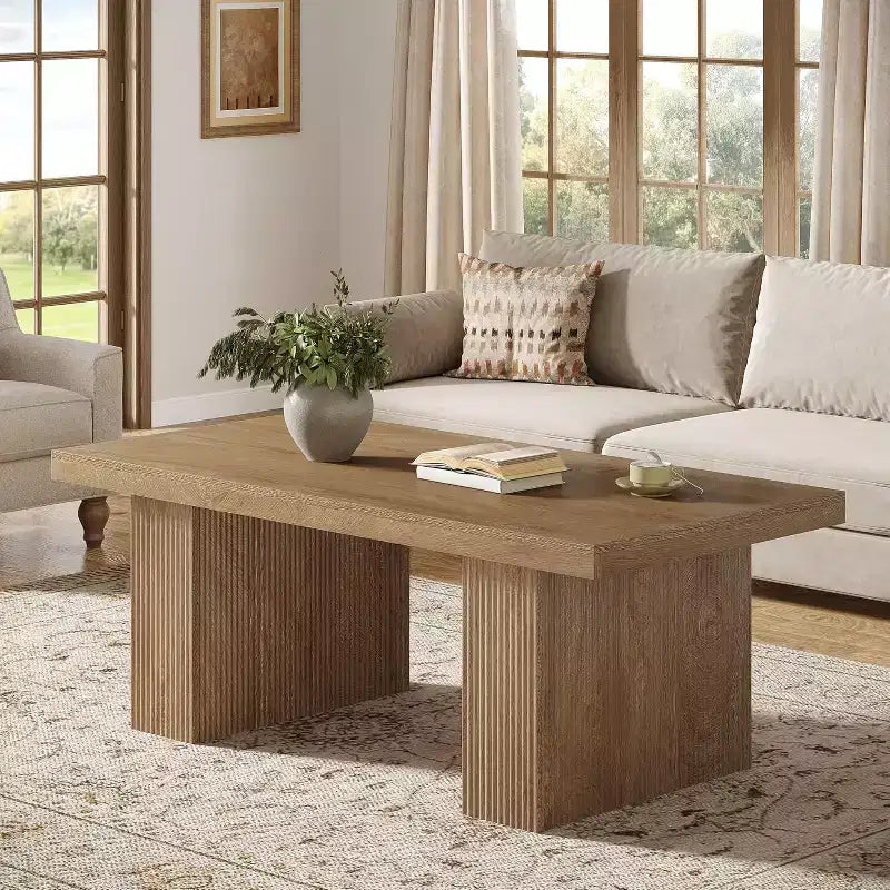 Farmhouse Coffee Table, 47.24 Inch Rectangle Center Table with Thick Base for Living Room, Apartment, Reception Areas