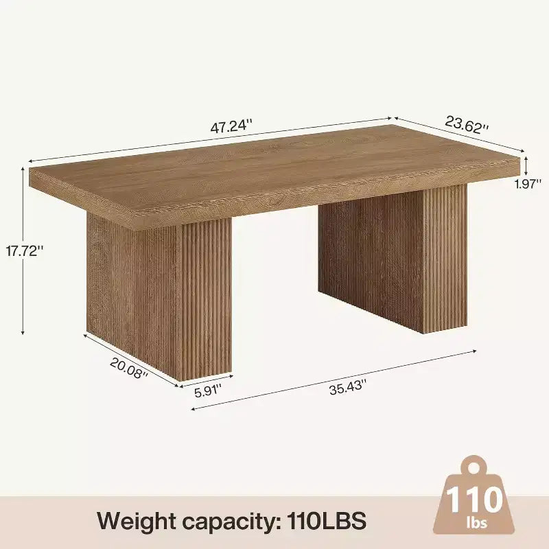 Farmhouse Coffee Table, 47.24 Inch Rectangle Center Table with Thick Base for Living Room, Apartment, Reception Areas