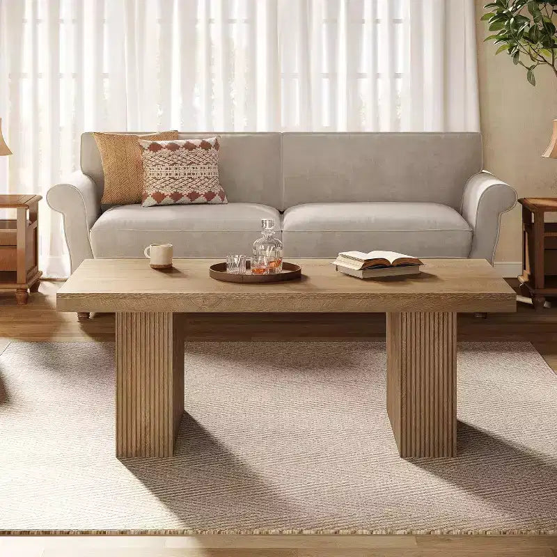 Farmhouse Coffee Table, 47.24 Inch Rectangle Center Table with Thick Base for Living Room, Apartment, Reception Areas