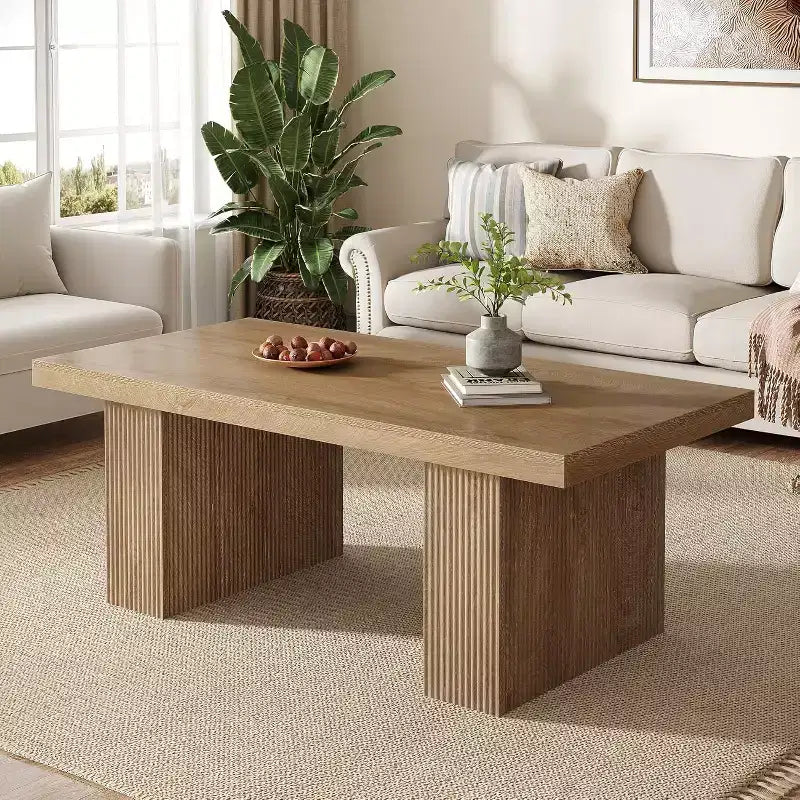 Farmhouse Coffee Table, 47.24 Inch Rectangle Center Table with Thick Base for Living Room, Apartment, Reception Areas