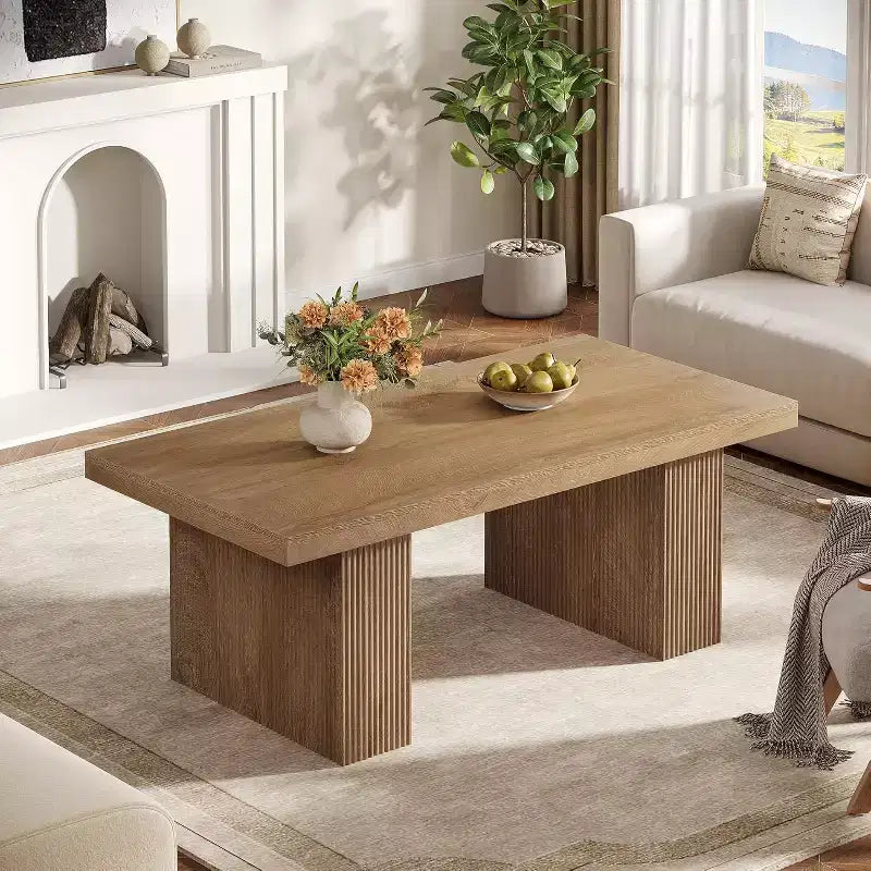 Farmhouse Coffee Table, 47.24 Inch Rectangle Center Table with Thick Base for Living Room, Apartment, Reception Areas