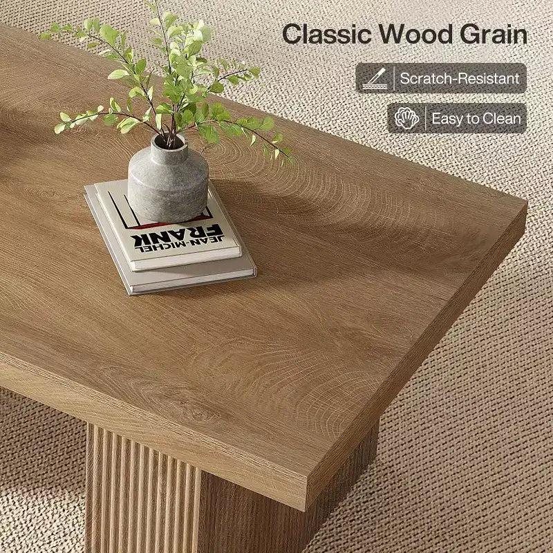 Farmhouse Coffee Table, 47.24 Inch Rectangle Center Table with Thick Base for Living Room, Apartment, Reception Areas