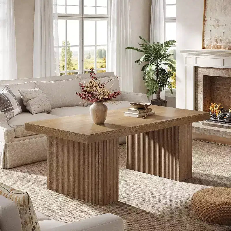 Farmhouse Coffee Table, 47.24 Inch Rectangle Center Table with Thick Base for Living Room, Apartment, Reception Areas