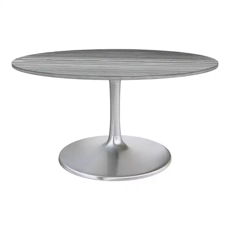 HomeRoots 60 Gray and Silver Marble and Aluminum Pedestal Base Round Top Dining Table