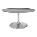 HomeRoots 60 Gray and Silver Marble and Aluminum Pedestal Base Round Top Dining Table