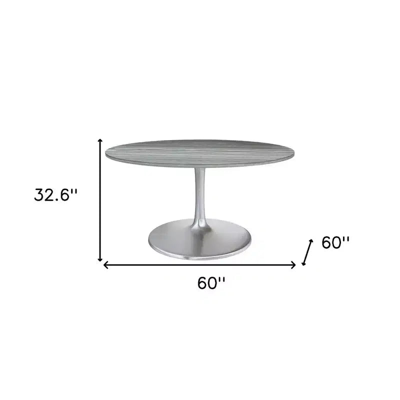 60 Gray and Silver Marble and Aluminum Pedestal Base Round Top Dining Table