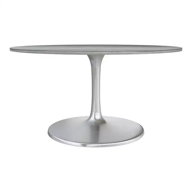 60 Gray and Silver Marble and Aluminum Pedestal Base Round Top Dining Table