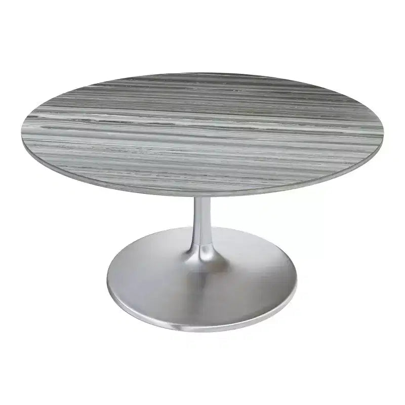 60 Gray and Silver Marble and Aluminum Pedestal Base Round Top Dining Table