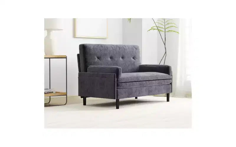 Futon Sofa Bed,Sleeper Pull Out Couch,Convertible with Adjustable Backrest,Velvet Fabric Upholstered 2-Seat for Living Room,Bedroom-Grey