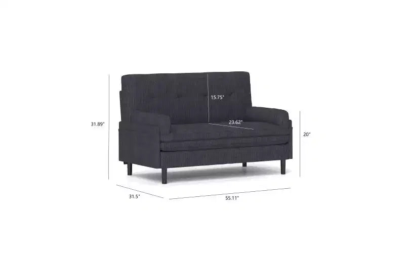 Futon Sofa Bed,Sleeper Pull Out Couch,Convertible with Adjustable Backrest,Velvet Fabric Upholstered 2-Seat for Living Room,Bedroom-Grey