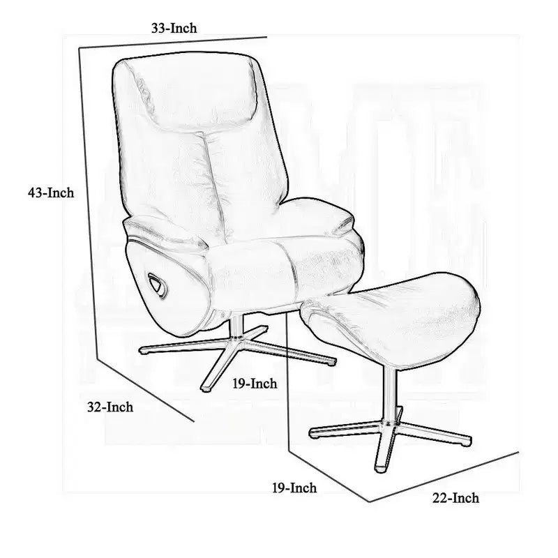 Swivel Accent Chair with Ottoman, Plush Black Top Grain Leather