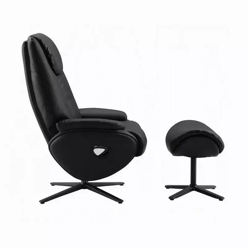 Swivel Accent Chair with Ottoman, Plush Black Top Grain Leather
