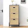 3-Tier Flip Drawer Shoe Cabinet  Narrow Rattan Organizer with Metal Legs for Entryway
