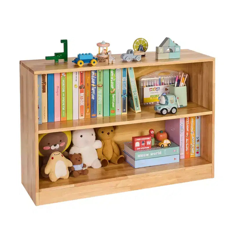 VEVOR Montessori Bookshelf,35.4in Width Toy Storage Organizer, 2-Tier Kids Display Storage Cabinet,Daycare Furniture,Kids Bookshelf for Nursery,Brown