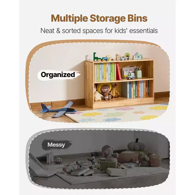 Montessori Bookshelf,35.4in Width Toy Storage Organizer, 2-Tier Kids Display Storage Cabinet,Daycare Furniture,Kids Bookshelf for Nursery,Brown