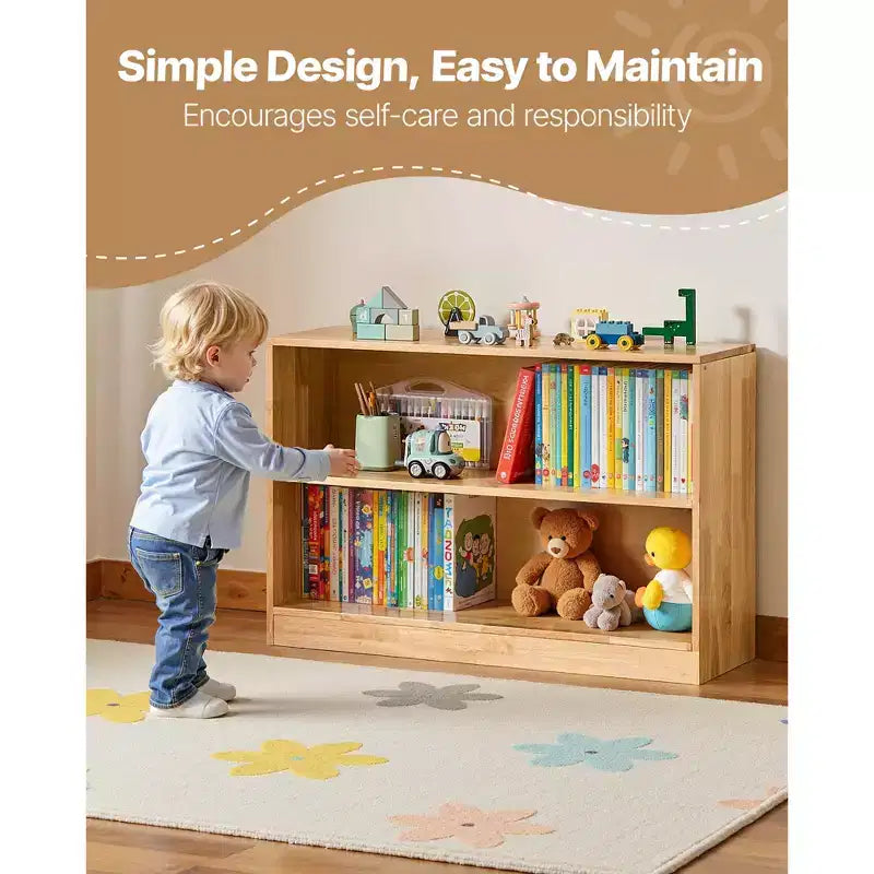 Montessori Bookshelf,35.4in Width Toy Storage Organizer, 2-Tier Kids Display Storage Cabinet,Daycare Furniture,Kids Bookshelf for Nursery,Brown