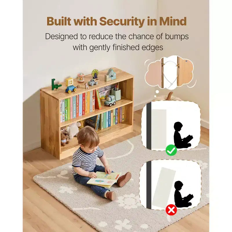 Montessori Bookshelf,35.4in Width Toy Storage Organizer, 2-Tier Kids Display Storage Cabinet,Daycare Furniture,Kids Bookshelf for Nursery,Brown
