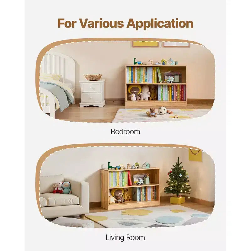 Montessori Bookshelf,35.4in Width Toy Storage Organizer, 2-Tier Kids Display Storage Cabinet,Daycare Furniture,Kids Bookshelf for Nursery,Brown