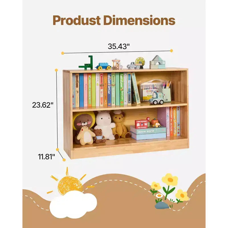 Montessori Bookshelf,35.4in Width Toy Storage Organizer, 2-Tier Kids Display Storage Cabinet,Daycare Furniture,Kids Bookshelf for Nursery,Brown