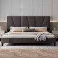 King Size Bed Frame with Adjustable Headboard, Upholstered King Platform Bedframe with Strong Wooden Slats, Mattress Foundation