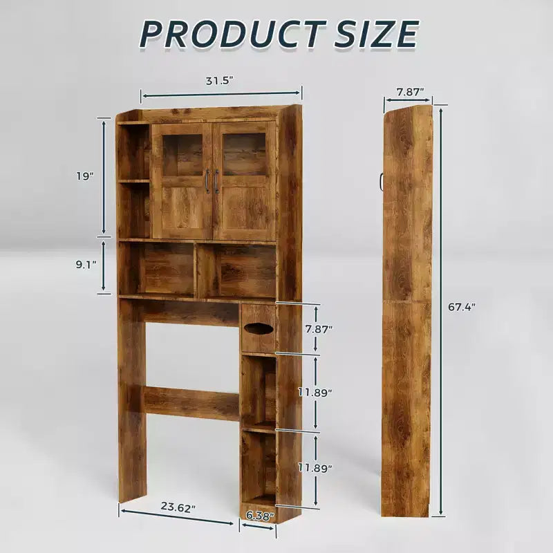 Over The Toilet Storage Cabinet - 67.4 H Farmhouse Bathroom Organizers and Storage with Adjustable Shelf and Glass Door for Bathroom, Laundry