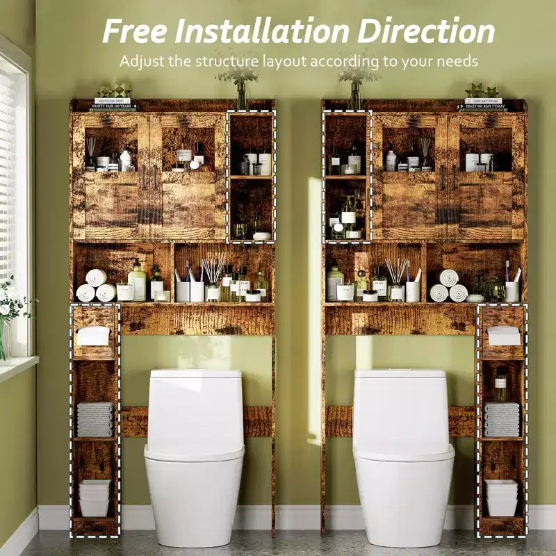 Over The Toilet Storage Cabinet - 67.4 H Farmhouse Bathroom Organizers and Storage with Adjustable Shelf and Glass Door for Bathroom, Laundry