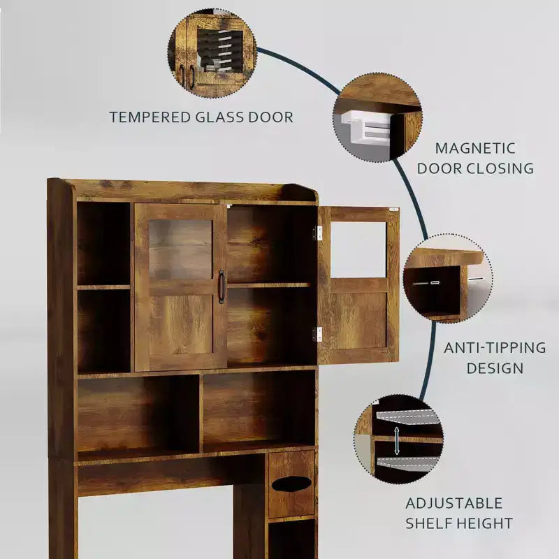 Over The Toilet Storage Cabinet - 67.4 H Farmhouse Bathroom Organizers and Storage with Adjustable Shelf and Glass Door for Bathroom, Laundry
