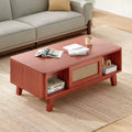 Okak Mid Century 2-Tier Wooden Coffee Table with Storage Rattan Drawer & Open Shelf,Farmhouse Tea Table Center Table for Living Room,Bedroom