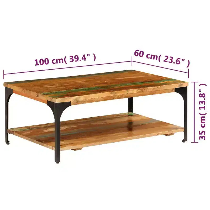 XL Coffee Table End Table with Storage Shelf Side Sofa Table Solid Wood - 39.4 x 23.6 x 13.8 solid reclaimed wood