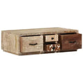 vidaXL Coffee Table with 4 Drawers- Handmade Furniture in Solid Mango Wood- Stylish Farmhouse Design for Living Room- Brown Couch Table