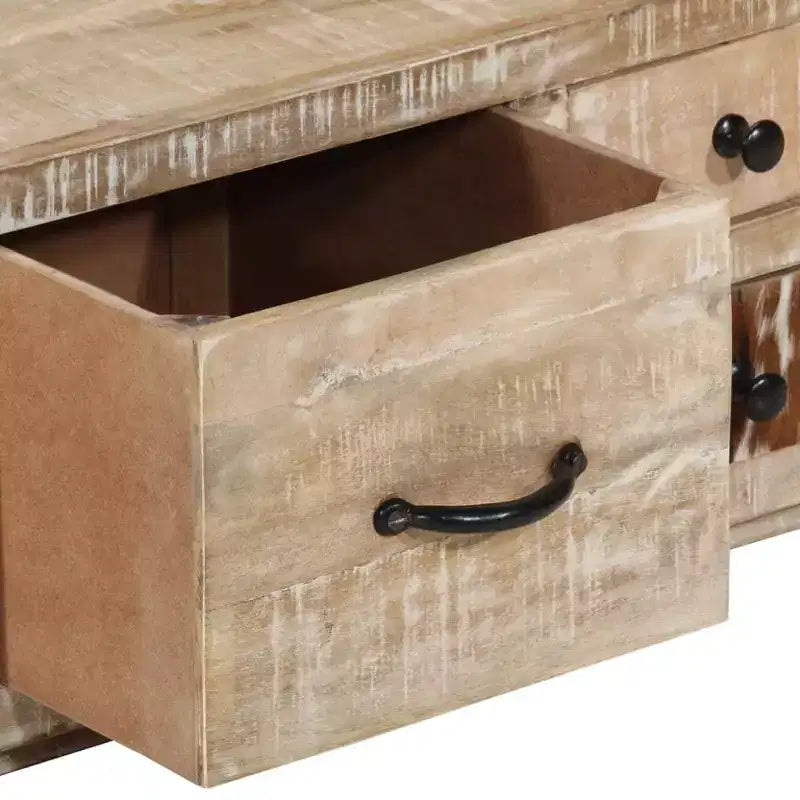 XL Coffee Table with 4 Drawers- Handmade Furniture in Solid Mango Wood- Stylish Farmhouse Design for Living Room- Brown Couch Table