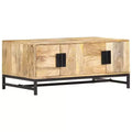 vidaXL Low Coffee Table with Storage - Crafted from Solid Mango Wood with Powder Coated Steel Legs, Rustic and Industrial Design, Brown