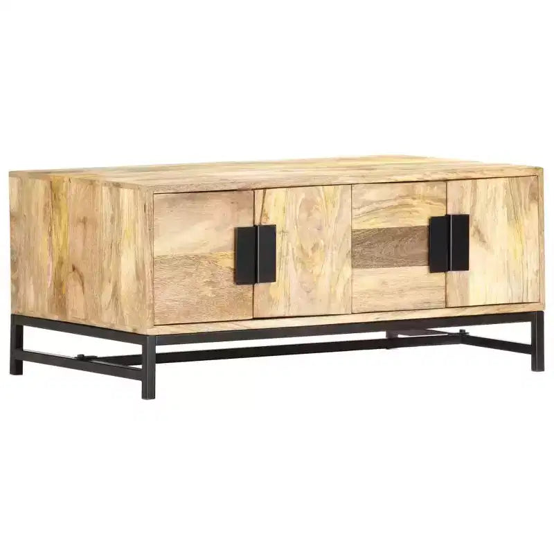 XL Low Coffee Table with Storage - Crafted from Solid Mango Wood with Powder Coated Steel Legs, Rustic and Industrial Design, Brown