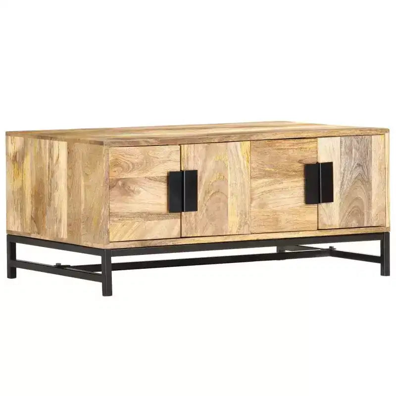 XL Low Coffee Table with Storage - Crafted from Solid Mango Wood with Powder Coated Steel Legs, Rustic and Industrial Design, Brown