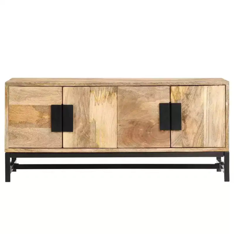 XL Low Coffee Table with Storage - Crafted from Solid Mango Wood with Powder Coated Steel Legs, Rustic and Industrial Design, Brown