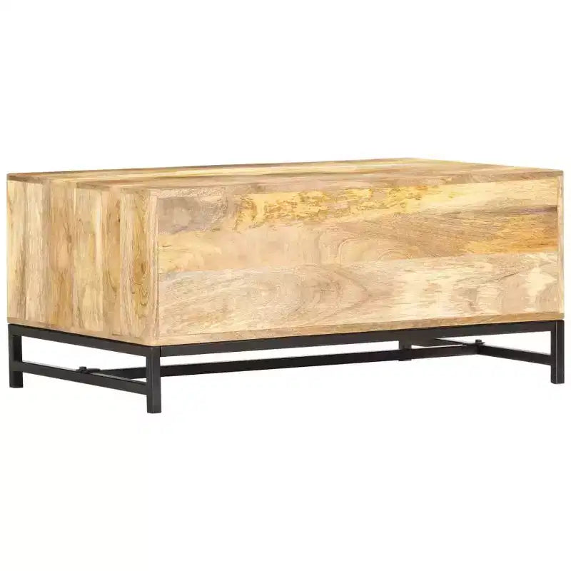 XL Low Coffee Table with Storage - Crafted from Solid Mango Wood with Powder Coated Steel Legs, Rustic and Industrial Design, Brown