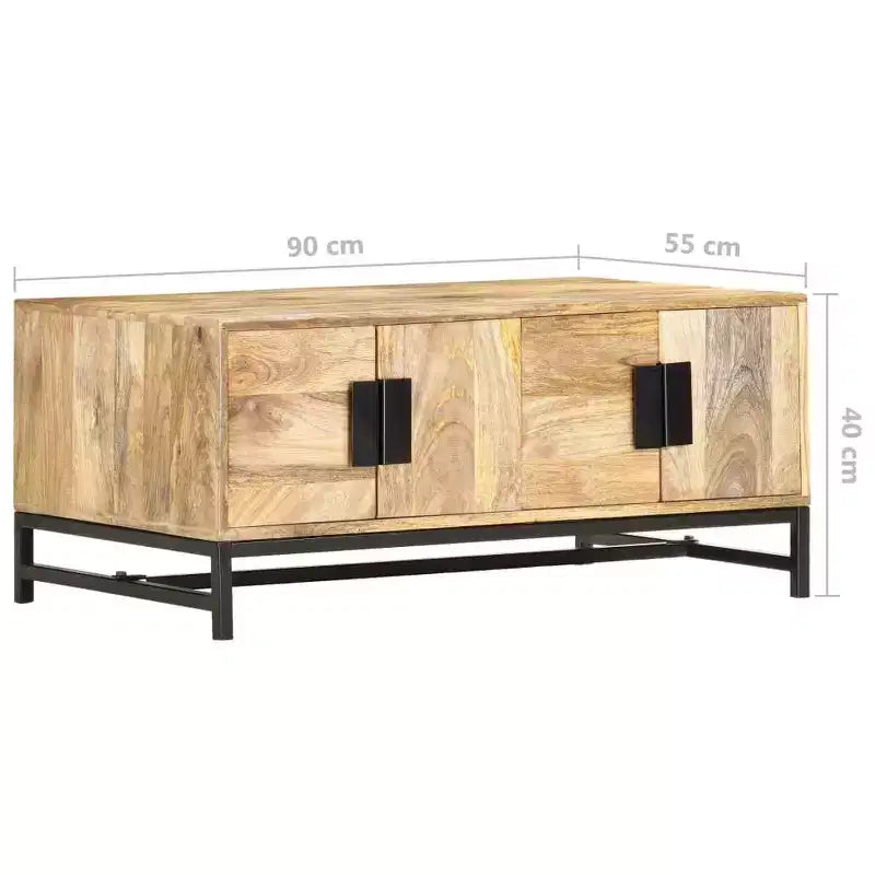 XL Low Coffee Table with Storage - Crafted from Solid Mango Wood with Powder Coated Steel Legs, Rustic and Industrial Design, Brown
