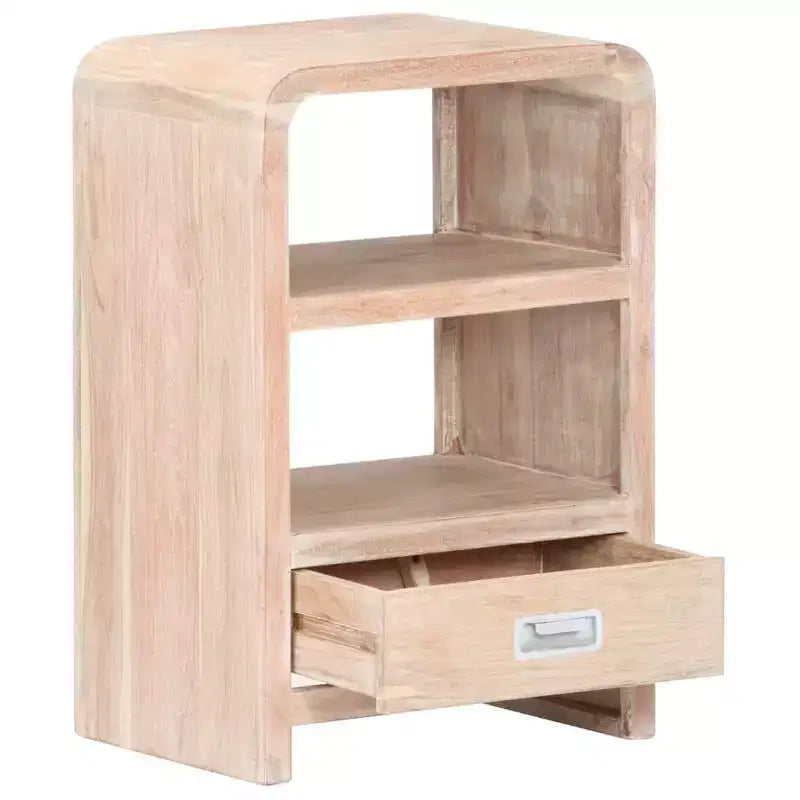 vidaXL Bedside Table Whitewashed Acacia Solid Acacia Wood Medium - Light Brown