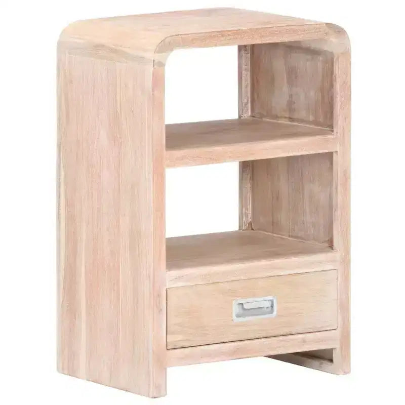 XL Bedside Table Whitewashed Acacia Solid Acacia Wood Medium - Light Brown