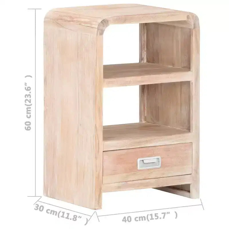XL Bedside Table Whitewashed Acacia Solid Acacia Wood Medium - Light Brown
