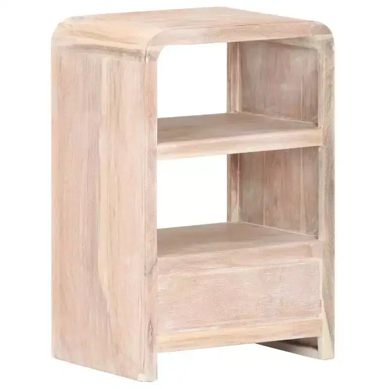 XL Bedside Table Whitewashed Acacia Solid Acacia Wood Medium - Light Brown