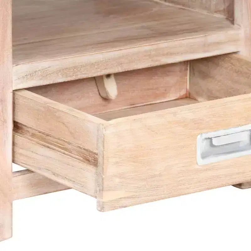 XL Bedside Table Whitewashed Acacia Solid Acacia Wood Medium - Light Brown