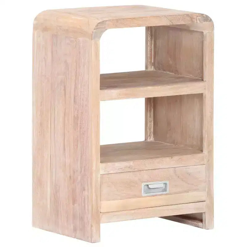 XL Bedside Table Whitewashed Acacia Solid Acacia Wood Medium - Light Brown