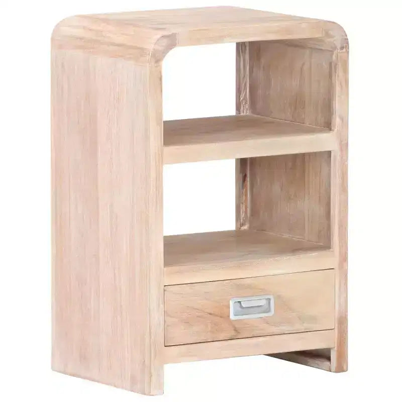 XL Bedside Table Whitewashed Acacia Solid Acacia Wood Medium - Light Brown