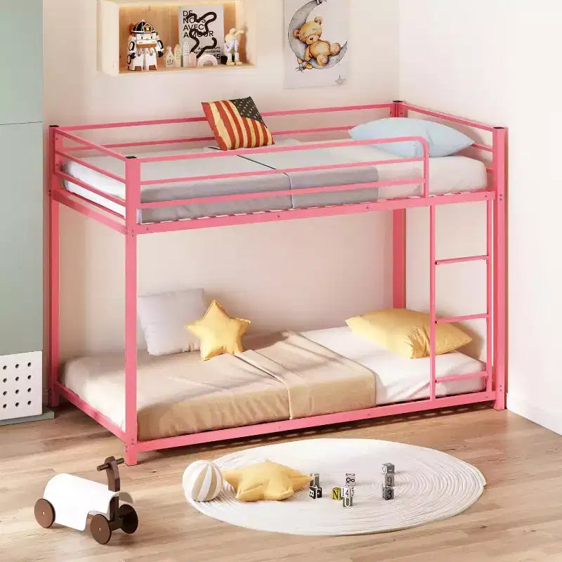JOYMOR Bunk Bed Twin Over Twin, Metal Twin Size Bed Frame with Safety Guardraild for Boys Girls