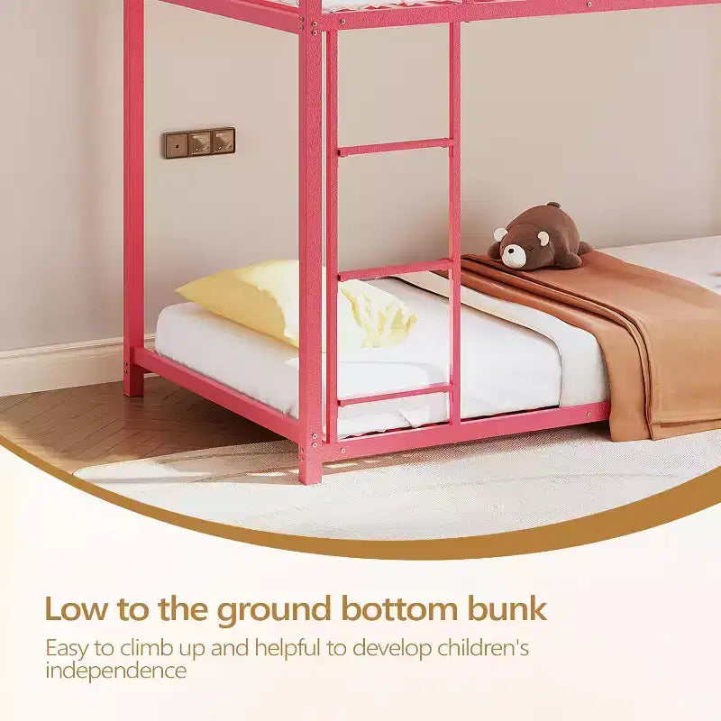 Bunk Bed Twin Over Twin, Metal Twin Size Bed Frame with Safety Guardraild for Boys Girls