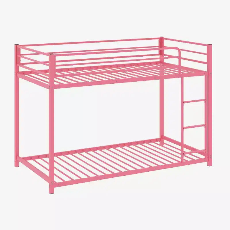 Bunk Bed Twin Over Twin, Metal Twin Size Bed Frame with Safety Guardraild for Boys Girls